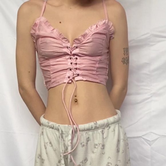 SOLD pink satin tie front western style shirt!! - Picture 4 of 5